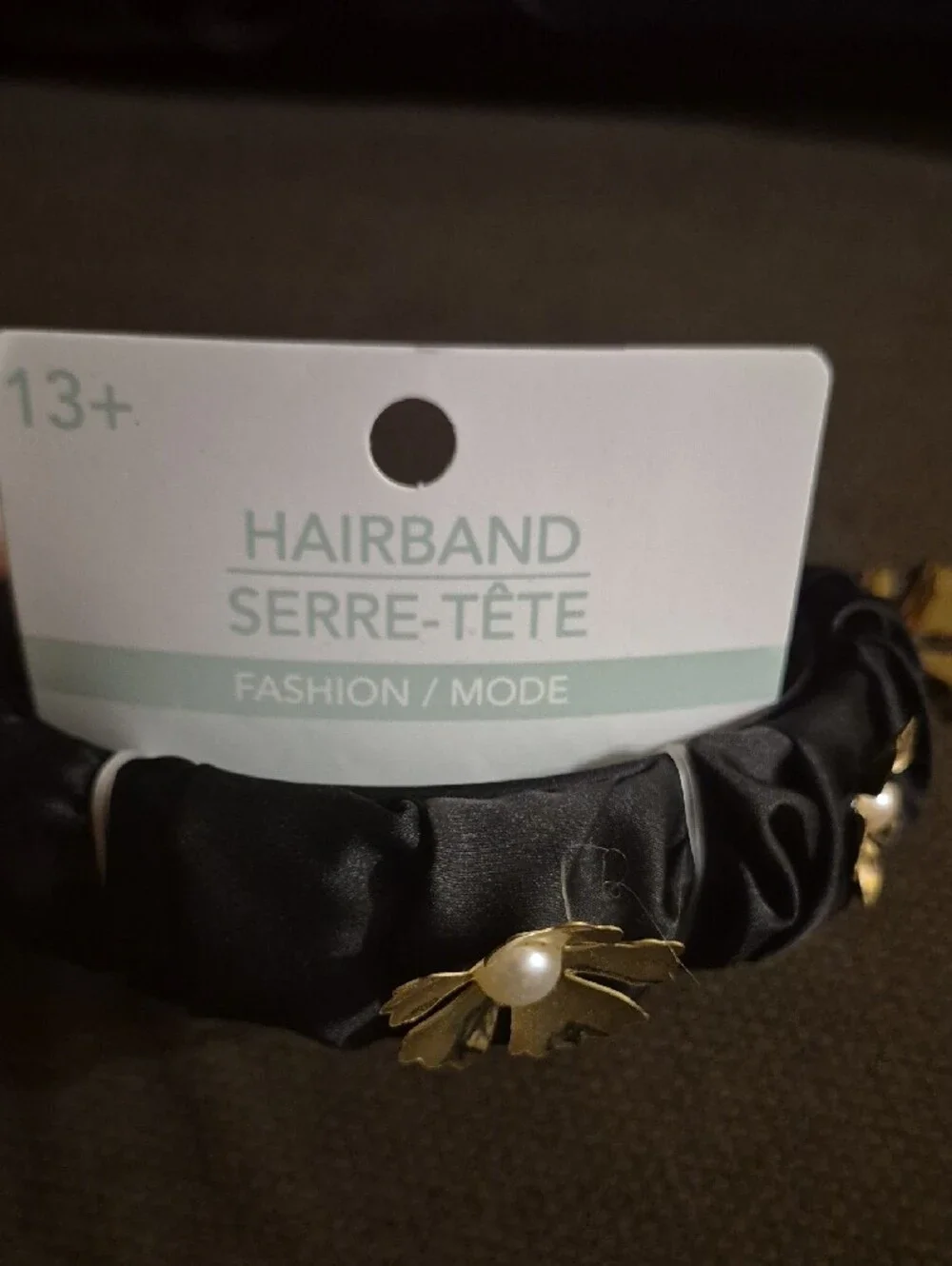 Hairband Serre'Tete Black and Gold Kids Hair Band With Pearls